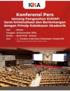 UU KUHAP Baru Disahkan Kilat, KIKA: Kampus Terancam Tak Lagi Jadi Ruang Bebas Berpikir