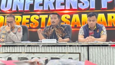 Polresta Samarinda saat melakukan konferensi pers yang digelar di Mako Polresta Samarinda, Jumat (9/10/2026).